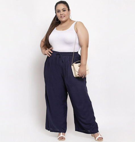 Women Navy Blue Solid Straight Palazzos